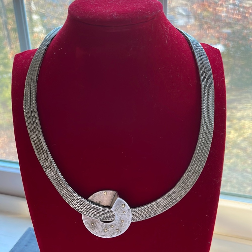 🟡 VINTAGE GERMAN STERLING SIGNED HANDERBEIT MEDALLION NECKLACE